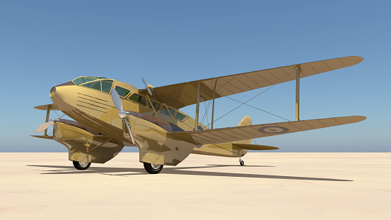 Computer generated 3D illustration with a British short haul biplane airliner