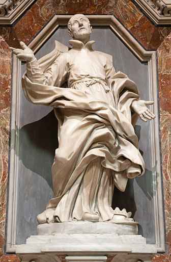 Naples - The marble statue of St. Francis Borgia in the church Chiesa del Jesu Vecchio by  Pietro Ghetti from 17. cent.