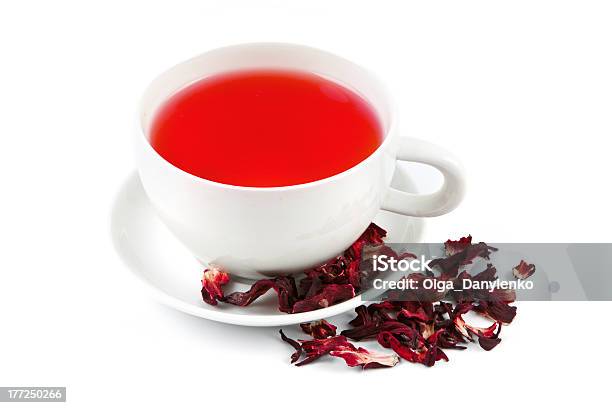 Hibiscus Flower Herbal Tea Leaves On White Background Stock Photo - Download Image Now