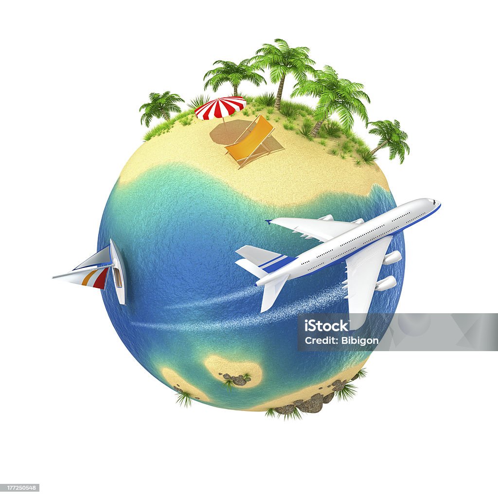 Tropische Insel Welt mit dem Flugzeug einkreisen - Lizenzfrei Dreidimensional Stock-Foto