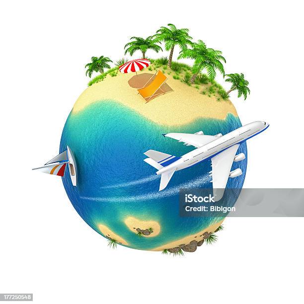 Isla Tropical Mundo Con Avión Deambulación En Círculos Foto de stock y más banco de imágenes de Planeta