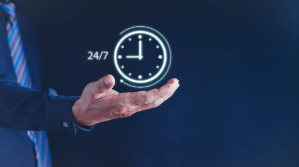 istock nonstop service concept. businessman hand holding virtual 24-7 with clock on hand for worldwide nonstop and full-time available contact of service concept. customer service. 1772509271