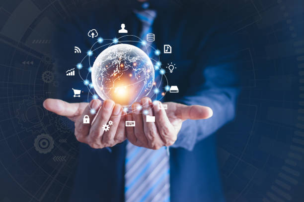 istock businessman holds network connection Global big data analysis and business intelligence concept, world map points and concepts, elements of global business, digital link technology 1772511200