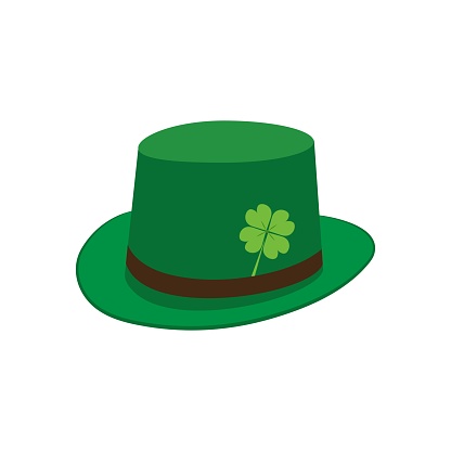 Cloverleaf and Green Hat.Patric's Hat. Ireland National Holiday. Vector illustration isolated on white background