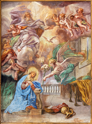 Naples - The fresco of Annunciation in church Basilica di Santa Maria degli Angeli a Pizzofalcone by Giovan Battista Beinaschi (1668-1675).