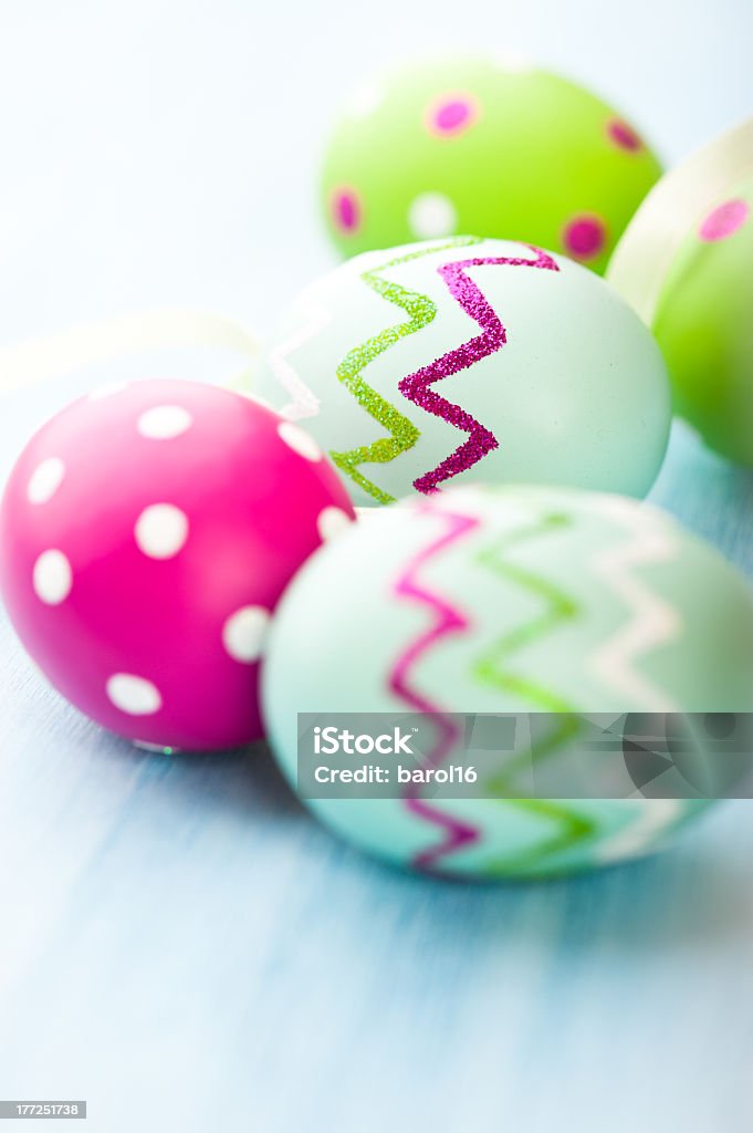 Colorful Easter Eggs close up of colorful easter eggs Blue Stock Photo