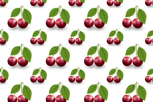 Horizontal illustration cherry with leaves seamless pattern. Colorful stylish illustration for backgrounds, textiles, tapestries.