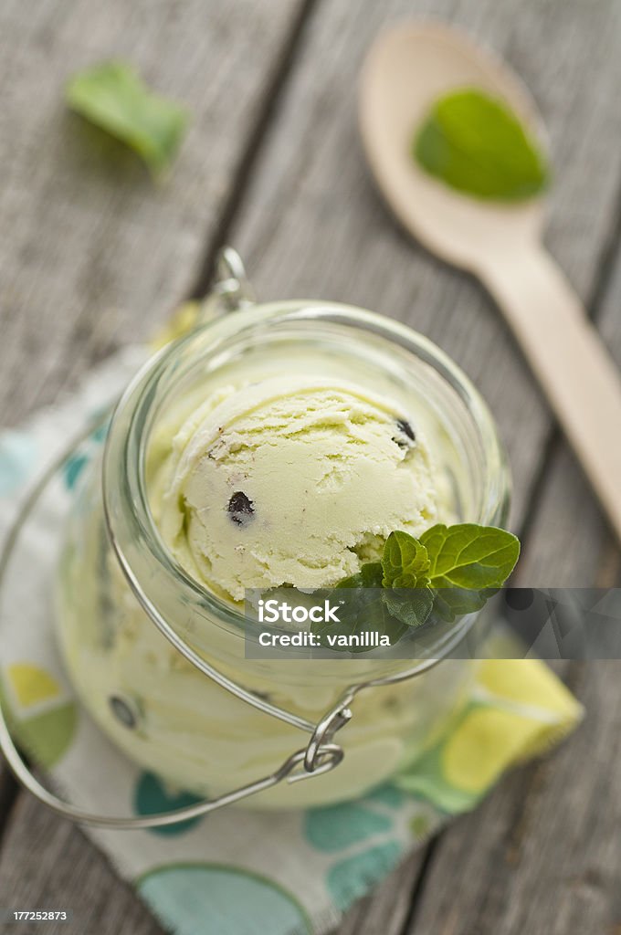 Chocolate and mint ice cream Chocolate and mint ice cream in a jar Chocolate Stock Photo