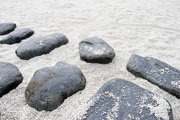 rock voie piétonne - stone rock garden white pebble photos et images de collection