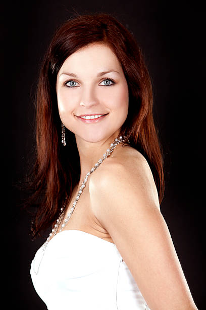 istock brunette and  white dress 177254671