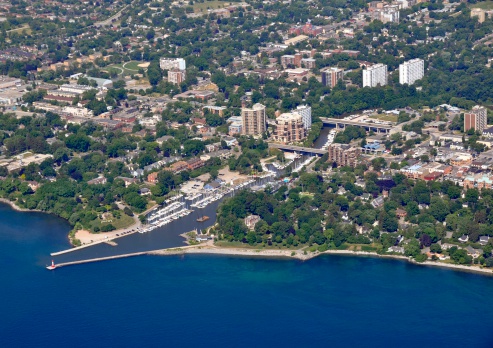 aerial view of the Harbour and marina in Oakville, Ontario Canada