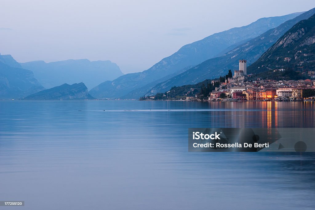 Lake Garda - Malcesine At Dusk Malcesine and his Castello Scaligero at dusk. Scaligers Castle Stock Photo