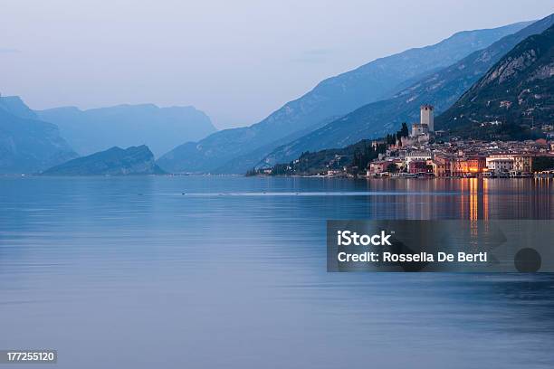 Lake Garda Malcesine At Dusk Stock Photo - Download Image Now - Scaligers Castle, Blue, Castle