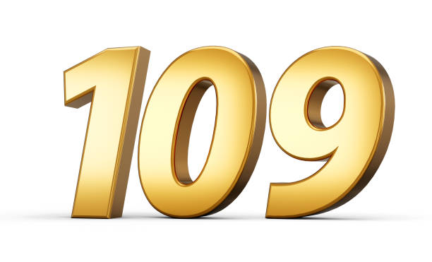 3d number 109 one hundred nine Gold text isolated on white background 3d illustration