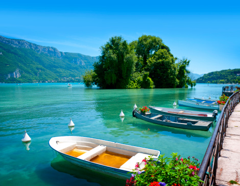 Landscape view from Annecy lake in Haute Savoie in French Alps