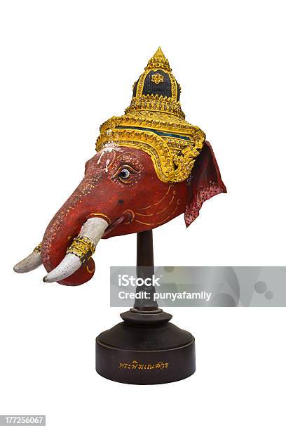 Khon Old Mask Of Ganesha Deva From Thailand Stock Photo - Download Image Now - Animal Body Part, Animal Head, Art