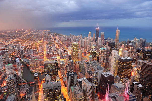 istock Chicago aerial view at dusk 177256400