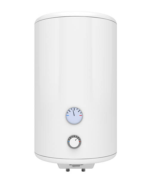 istock White water heater with two dials on a white background 177257419