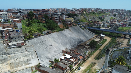 salvador, bahia, brazil - october 29, 2023: view of a masonry wall for hillside protection in the city of Salvador
