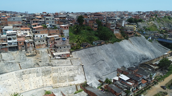 salvador, bahia, brazil - october 29, 2023: view of a masonry wall for hillside protection in the city of Salvador