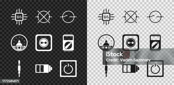 Processor Electricity Icon Set Processor With Microcircuits Cpu Electric Scheme Audio Jack Battery ...