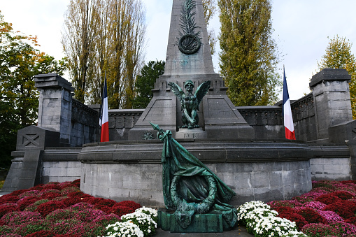 War graves of  World War I and World War II soldiers at the Allied Military Cemetery in Brussels, Belgium on October 29, 2023.