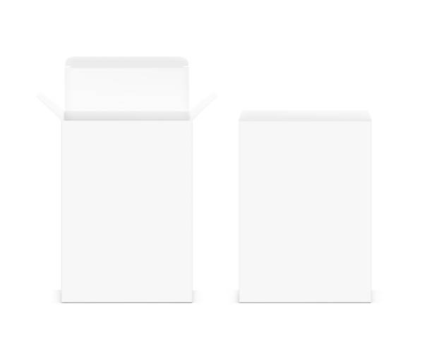 Realistic cardboard box mockup. Vector illustration isolated on white background. Front view. Can be use for food, cosmetic, pharmacy, sport and etc. Ready for your design. EPS10. cardboard box mockup stock illustrations