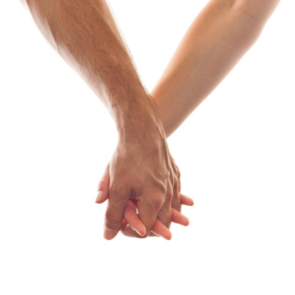 Man and Woman holding hand on white Background