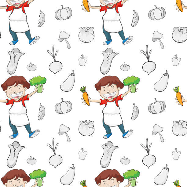 남자아이 및 야채면 - eggplant group of objects raw food eating stock illustrations