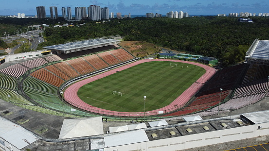 salvador, bahia, brazil - october 11, 2023: aerial view of the pituacu metropolitan stadium in the city of Salvador.
