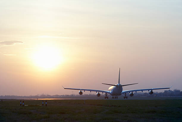 Airplane preparing for take off stock photo