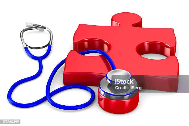 Stetoskop I Puzzle Na Białym Tle Pusta Obrazu 3d - zdjęcia stockowe i więcej obrazów Analizować - Analizować, Badanie lekarskie, Bez ludzi