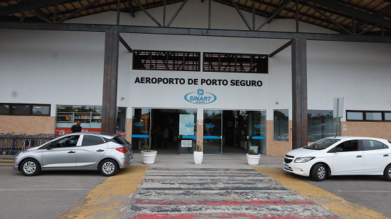 porto seguro, bahia, brazil - october 20, 2023: facade of Porto Seguro airport in the extreme south of Bahia.