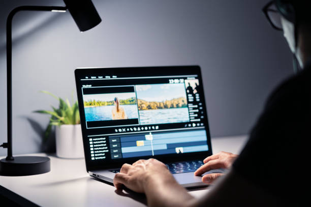 istock Video edit and film making with editor. Content production. Man editing movie with computer software. Videographer, director or filmmaker working with laptop. Digital montage maker. 1772604595