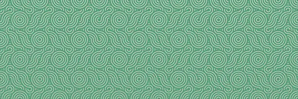 Vector illustration of Modern abstract swirl seamless pattern with green geometric line circles design background vector. Asian decorative wallpaper texture.