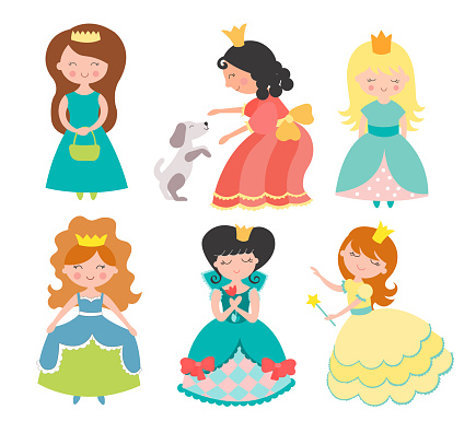 harming playful princesses colorful images Vector illustration