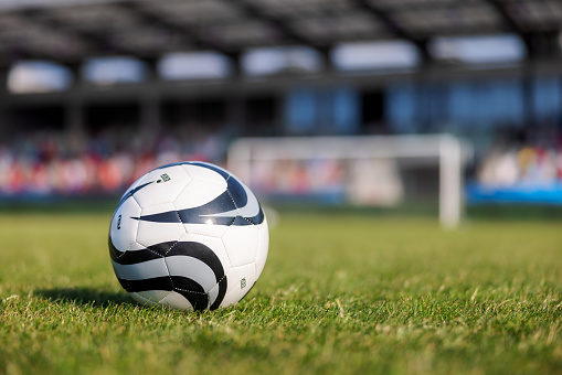 3d rendering of soccer ball on a grass field.  .