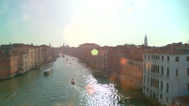 Aerial view of the Grand Canal in Venice, Italy in sunshine. 4K stock video