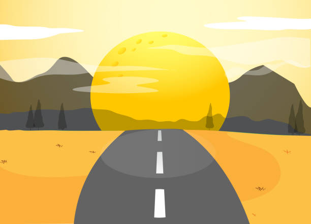 illustrations, cliparts, dessins animés et icônes de étroit road et une vue sur le coucher de soleil - road long dirt footpath