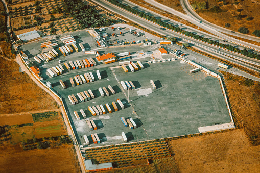 container truck parking spott  shot from above