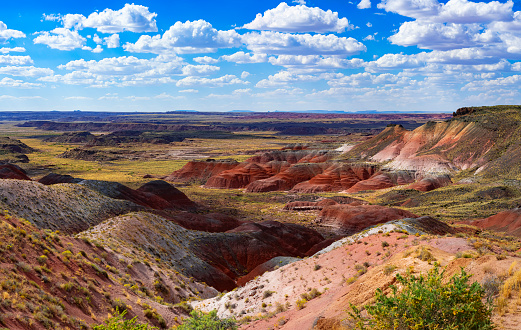 The colourful rocks of Painted Desert National Park, Arizona, seen from Chinde Point