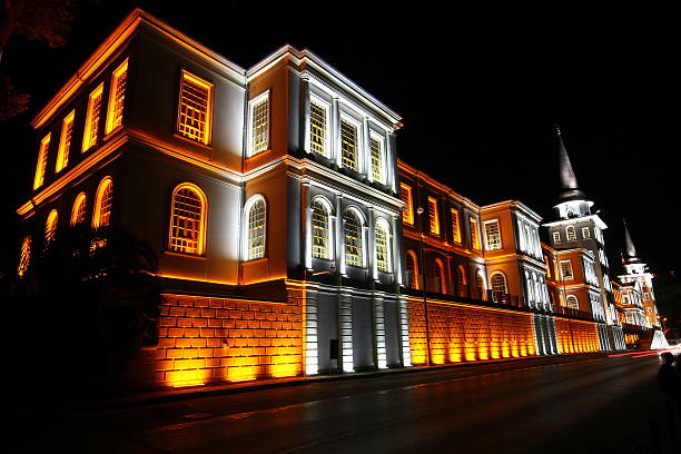 istock Historical building in orange and white lights 177263122