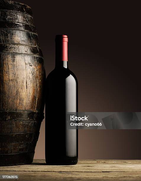 Red Wine Bottle Stock Photo - Download Image Now - Barrel, Close-up, Copy Space