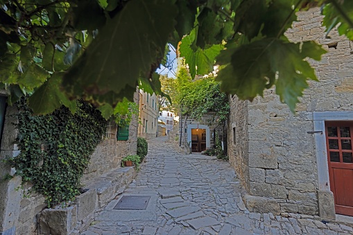 Picture from the historic town of Groznjan in Istria with idyllic cobbled streets and buildings made of natural stone during the day