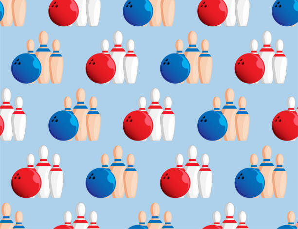 반복적인 볼링 질감입니다. - retro revival bowling red blue stock illustrations