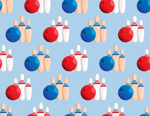 ilustrações, clipart, desenhos animados e ícones de textura repetitiva de boliche. - retro revival bowling red blue