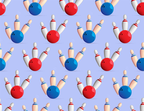 반복적인 볼링 질감입니다. - retro revival bowling red blue stock illustrations