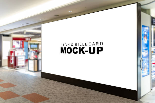 Sign and Billboard Mockup at duty free shop in departure terminal Sign and Billboard Mockup at duty free shop in departure terminal to promote your business or organization in a unique and eye-catching way. retail digital signage stock pictures, royalty-free photos & images
