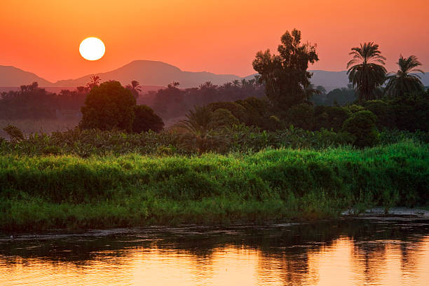 The Nile sunrise scenery stock photo