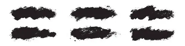 Vector illustration of Black paint brush strokes isolated on background. Elegant dark watercolour set. Abstract textured effect bundle. Graphic design grungy painted style concept for ads, offer, big, mega, or flash sale